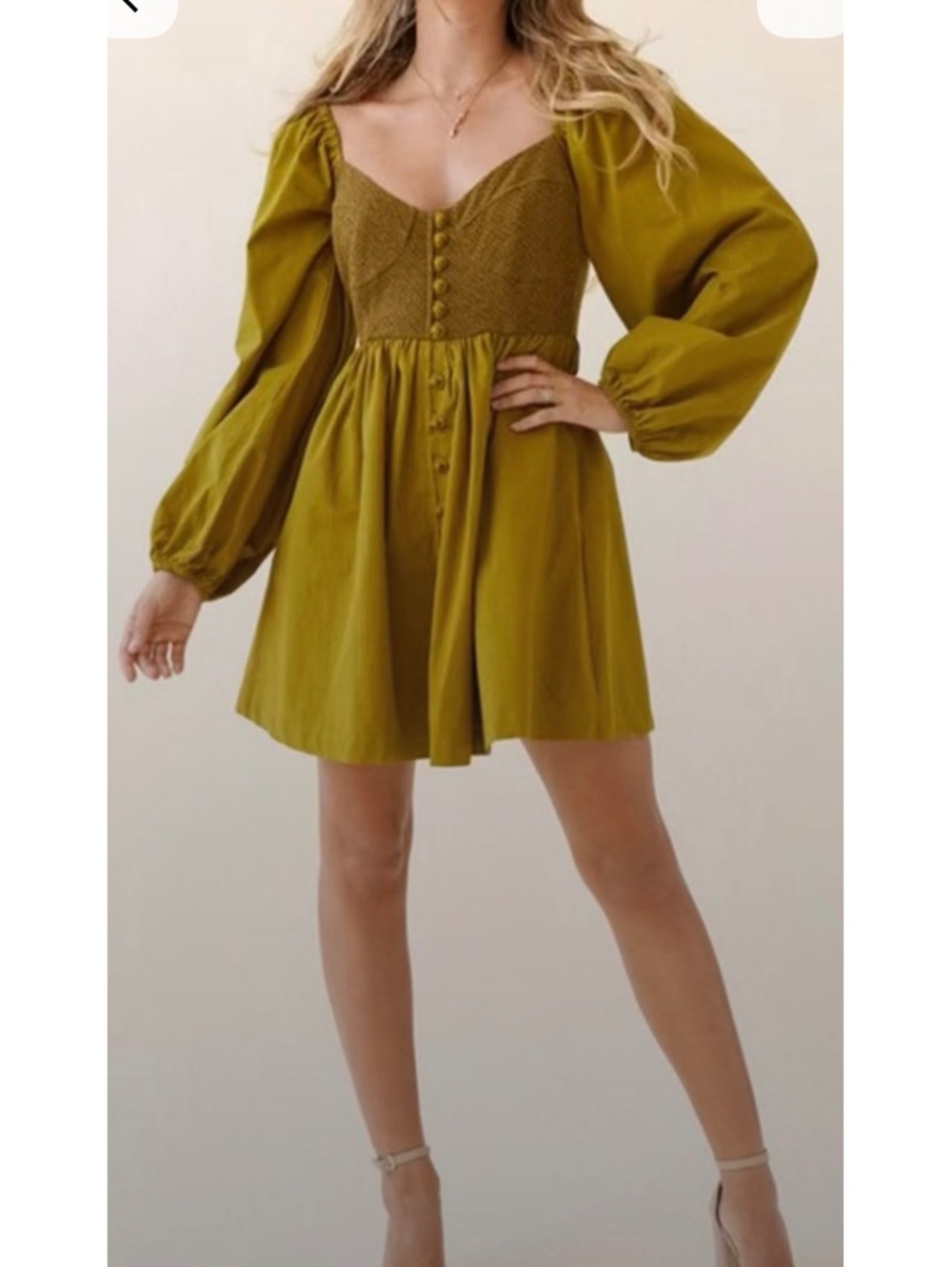Bohme Bria Buttoned Mini Dress Deep Chartreuse Size Small NWT